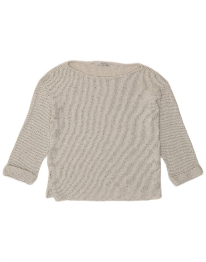 Zara Womens Top 3/4 Sleeve UK 12 Medium White Cotton