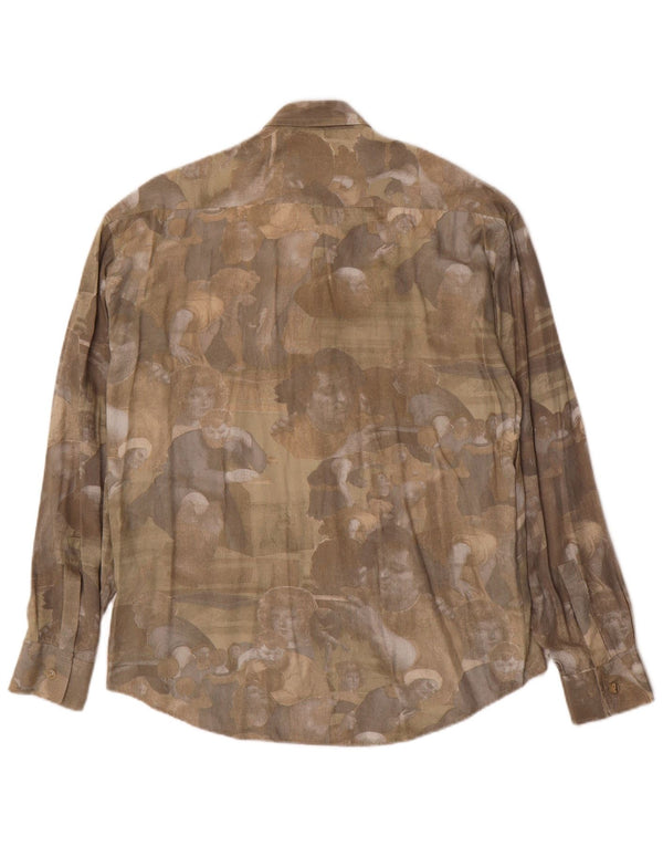 Vintage Mens Graphic Shirt Medium Khaki Viscose