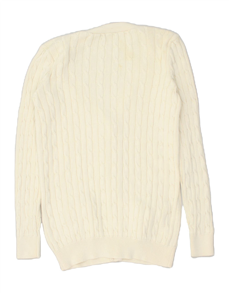 RALPH LAUREN Womens Cardigan Sweater UK 12 Medium White Cotton | Vintage Ralph Lauren | Thrift | Second-Hand Ralph Lauren | Used Clothing | Messina Hembry 