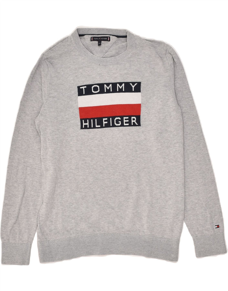 TOMMY HILFIGER Boys Graphic Crew Neck Jumper Sweater 11-12 Years Grey | Vintage Tommy Hilfiger | Thrift | Second-Hand Tommy Hilfiger | Used Clothing | Messina Hembry 