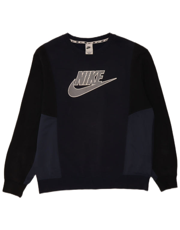 Nike Mens Graphic Sweatshirt Jumper Medium Navy Blue Colourblock