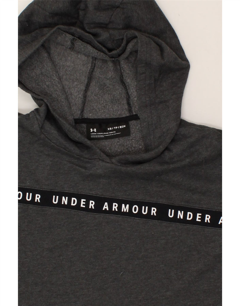 UNDER ARMOUR Womens Graphic Hoodie Jumper UK 6 XS Grey Cotton | Vintage Under Armour | Thrift | Second-Hand Under Armour | Used Clothing | Messina Hembry 