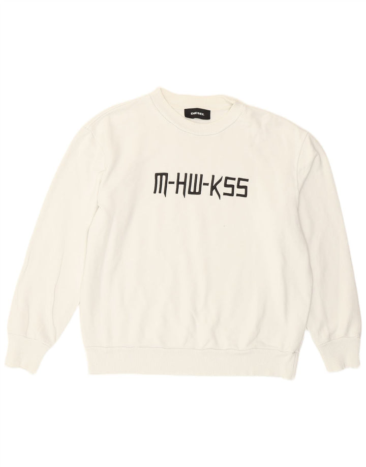 Diesel Mens Graphic Sweatshirt Jumper Small White Cotton