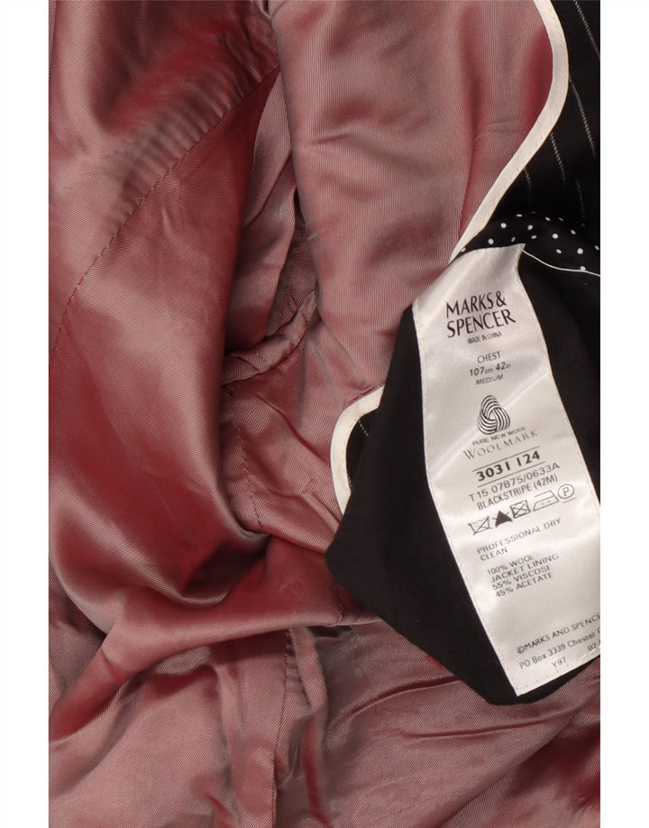 Marks & Spencer Mens 1 Button Blazer Jacket UK 38 Medium Black Pinstripe