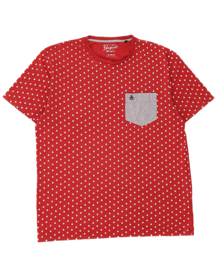Penguin Mens T-Shirt Top XL Red Spotted Cotton