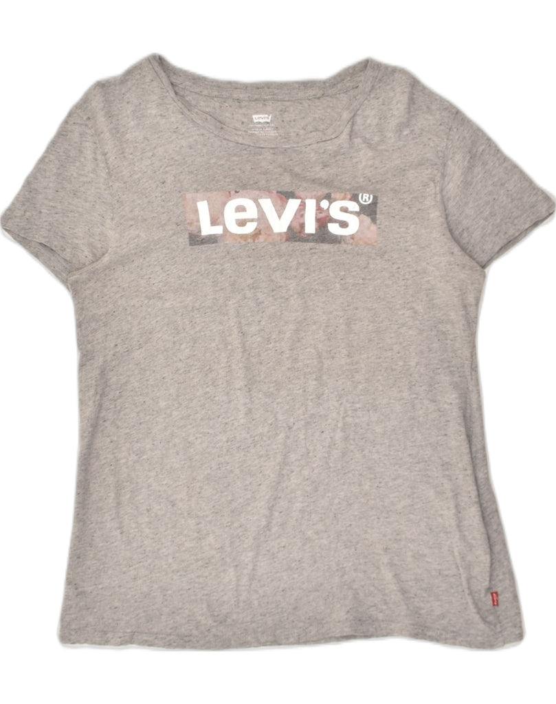 LEVI'S Womens Graphic T-Shirt Top UK 12 Medium Grey Flecked Cotton | Vintage Levi's | Thrift | Second-Hand Levi's | Used Clothing | Messina Hembry 