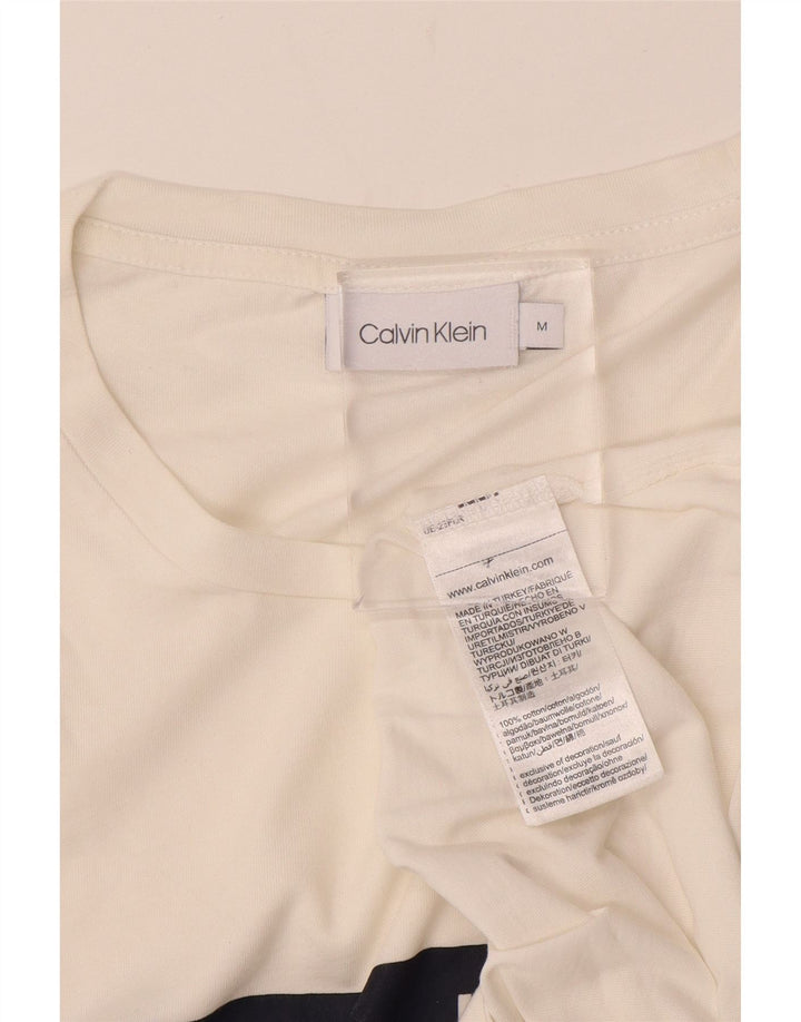 CALVIN KLEIN Mens Graphic T-Shirt Top Medium White Colourblock Cotton