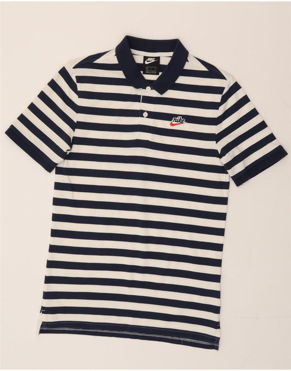 Nike Mens Polo Shirt Small Navy Blue Striped Cotton