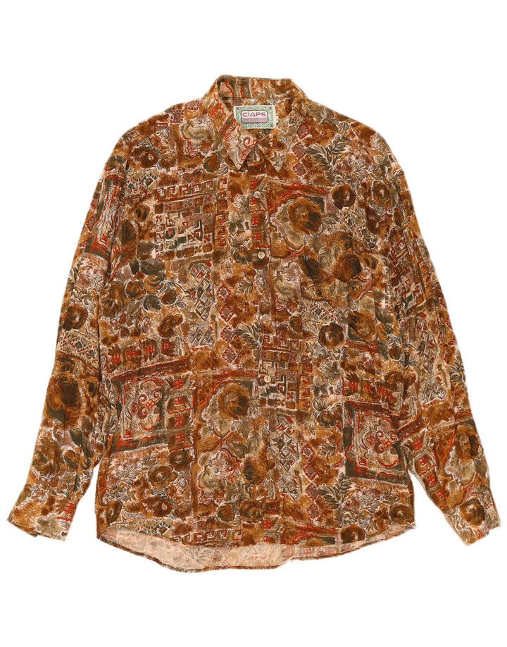 Vintage Mens Shirt Large Brown Viscose
