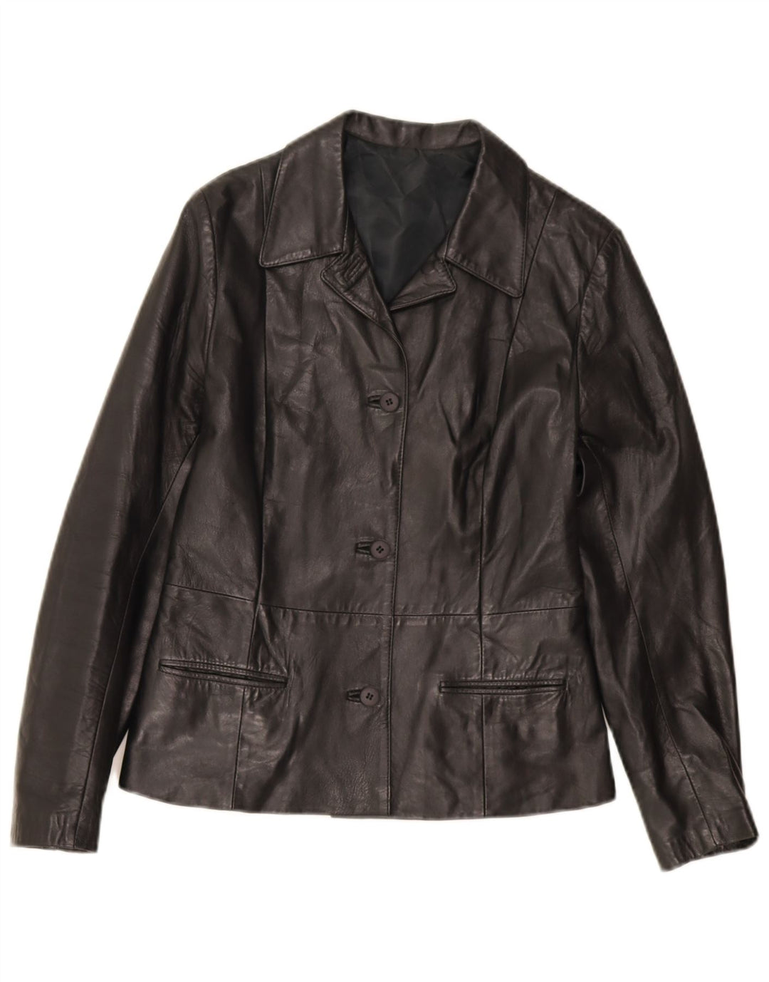 Vintage Womens 3 Button Leather Blazer Jacket IT 44 Medium Black Leather