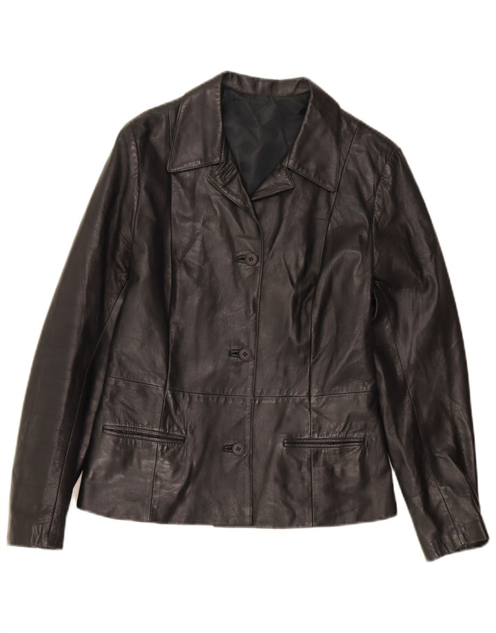 Vintage Womens 3 Button Leather Blazer Jacket IT 44 Medium Black Leather