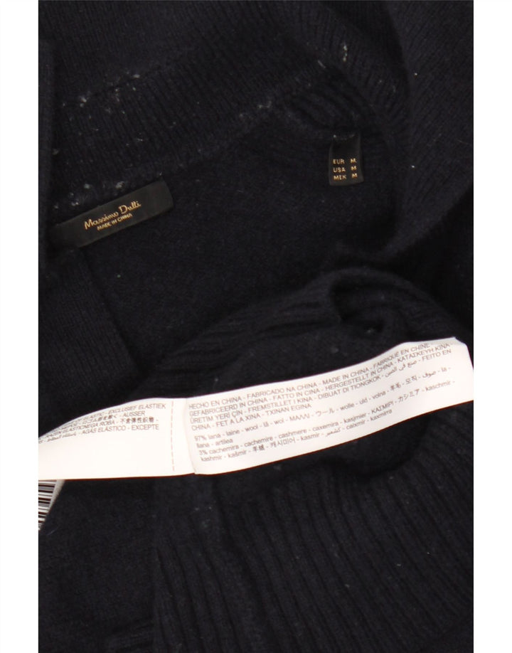 MASSIMO DUTTI Womens Polo Neck Jumper Sweater UK 14 Medium Navy Blue Wool