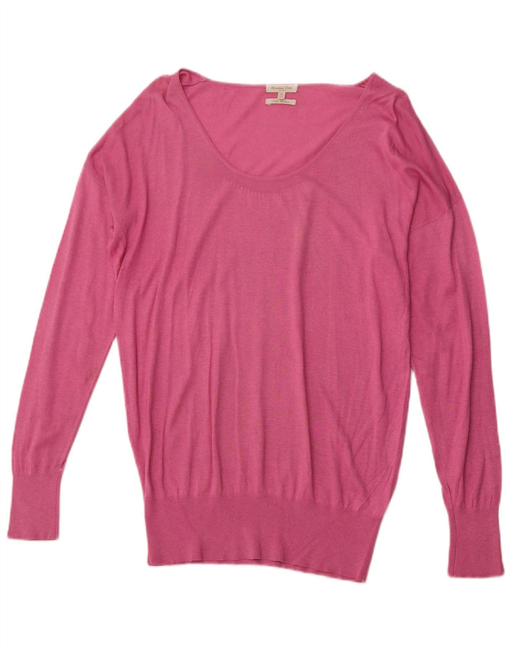 MASSIMO DUTTI Womens Boat Neck Jumper Sweater UK 14 Medium Pink Silk