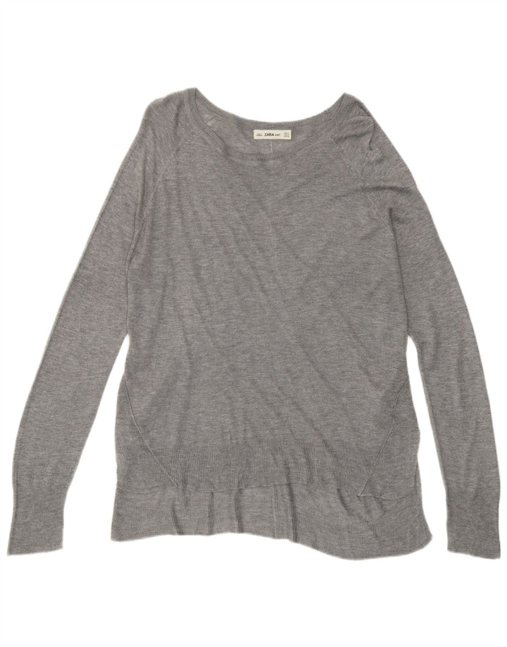 Zara Womens Boat Neck Jumper Sweater UK 14 Medium Grey Viscose