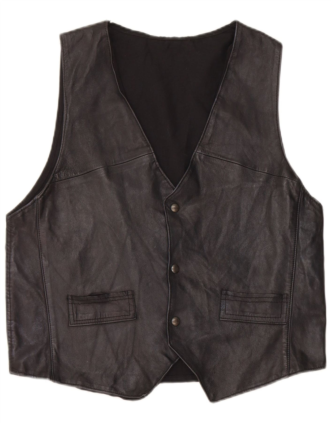 Vintage Mens Leather Waistcoat Medium Black