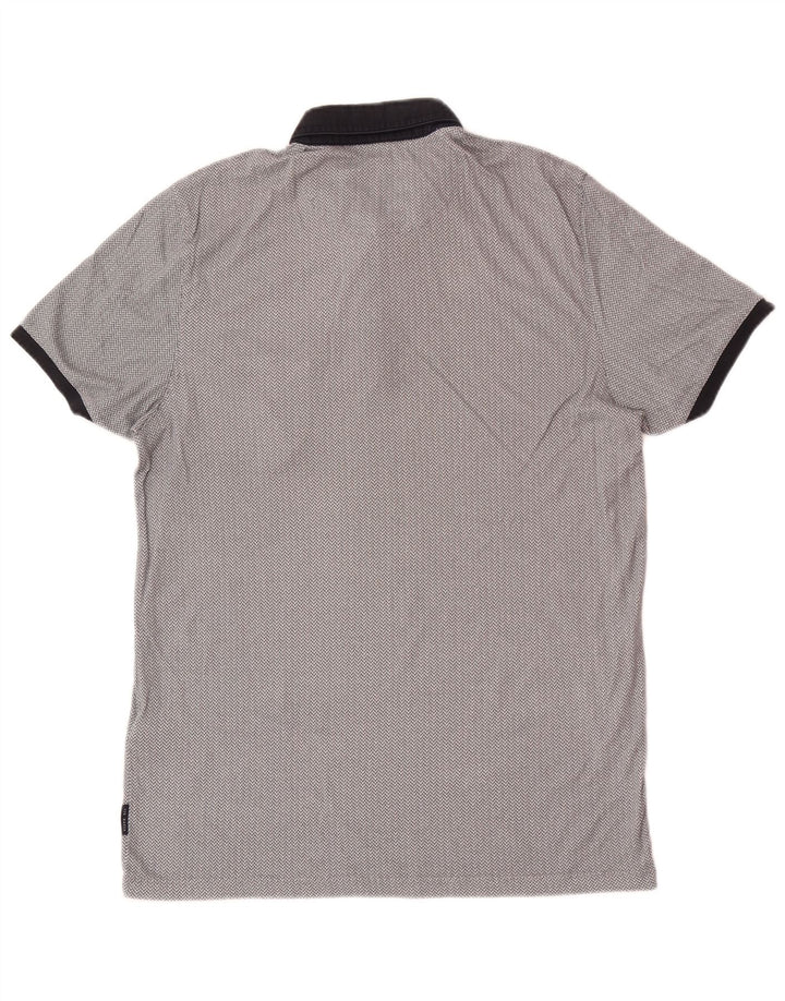 Ted Baker Mens Regular Fit Polo Shirt Size 3 Medium Grey Geometric Cotton