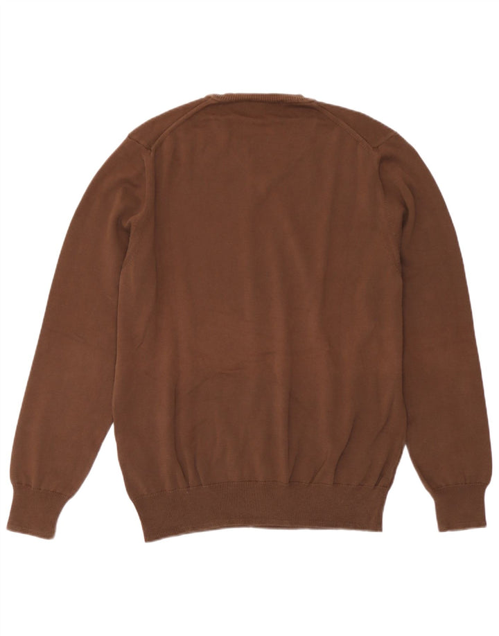 Zara Mens V-Neck Jumper Sweater Medium Brown Cotton