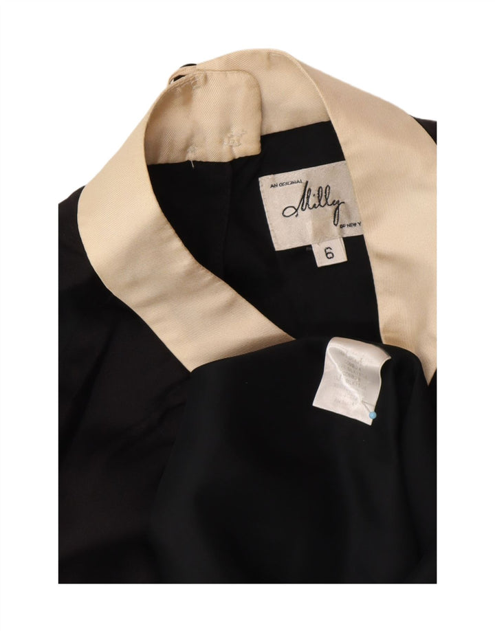 MILLY Womens Sleeveless A-Line Dress US 6 Medium Black Geometric Silk