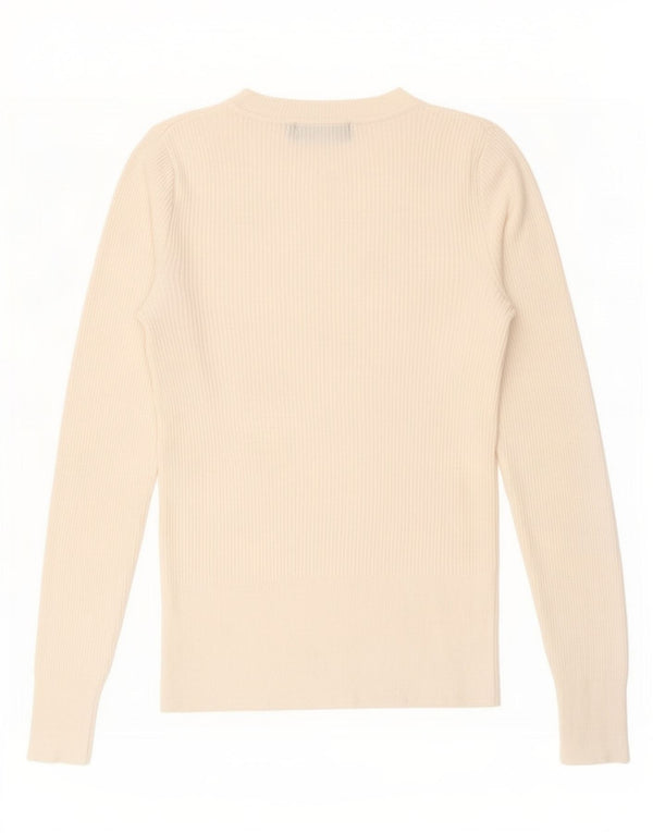 Marks & Spencer Womens Top Long Sleeve UK 8 Small Off White Viscose