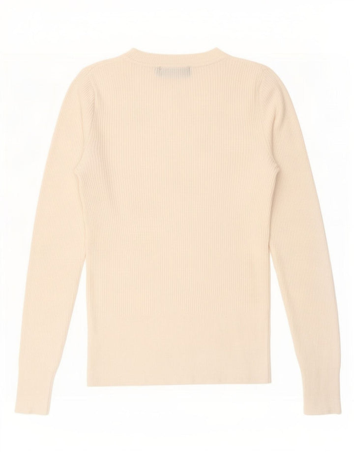 Marks & Spencer Womens Top Long Sleeve UK 8 Small Off White Viscose