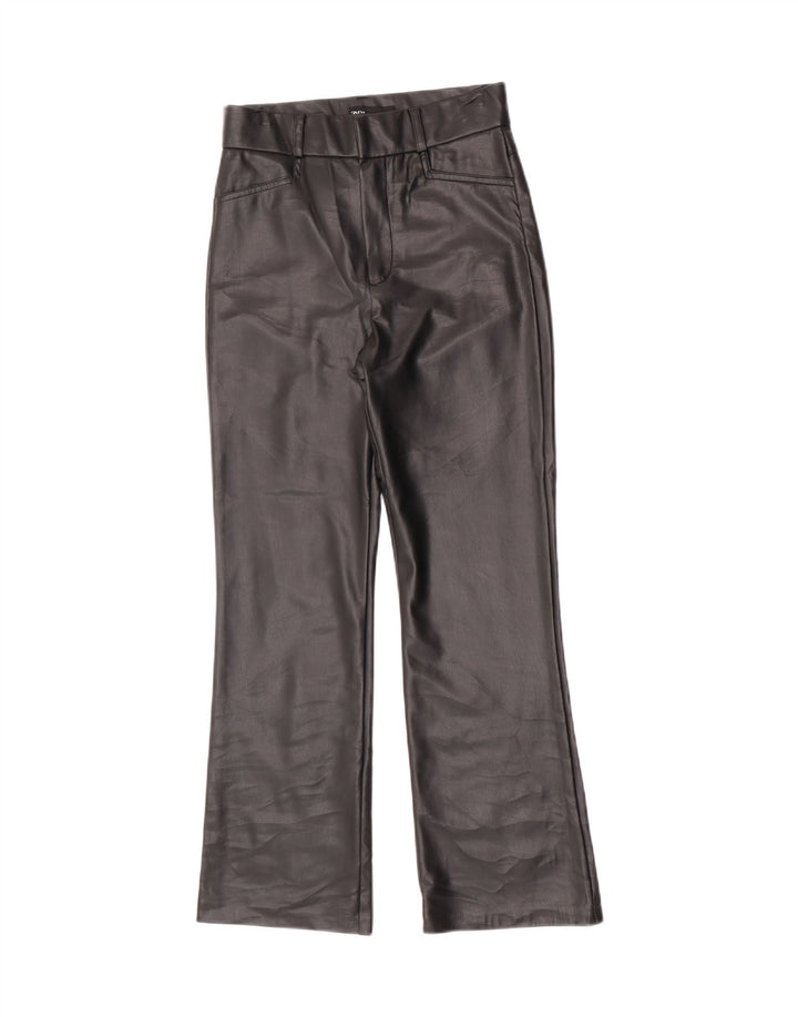 Zara Womens Bootcut Faux Leather Trousers Small W26 L27 Black Polyurethane