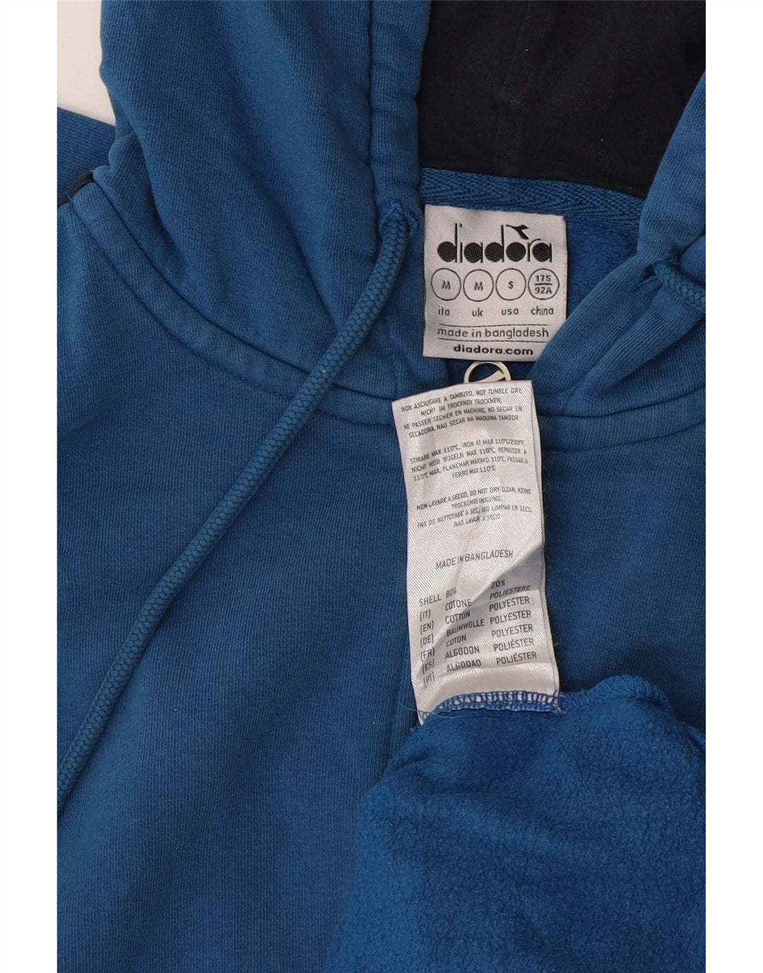 Diadora Mens Zip Hoodie Sweater Medium Blue Colourblock Cotton