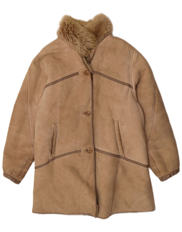 Vintage Womens Shearling Coat UK 14 Medium Brown Shearling