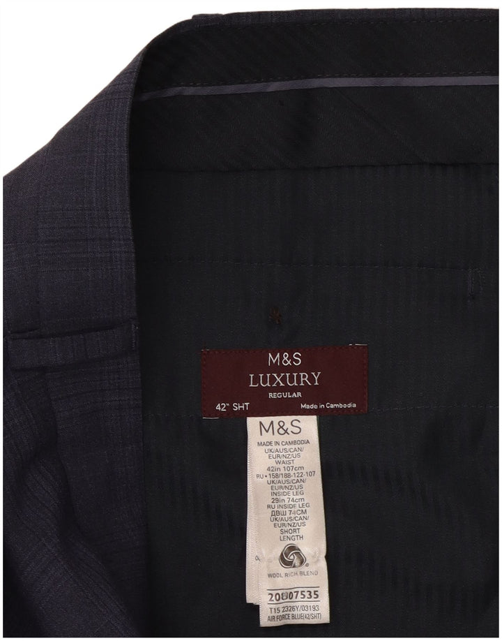 Marks & Spencer Mens Regular Suit Trousers W42 L29 Navy Blue Check Wool