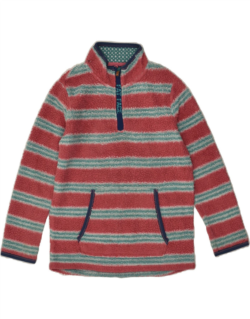 FAT FACE Girls Zip Neck Fleece Jumper 12-13 Years Red Striped Polyester | Vintage Fat Face | Thrift | Second-Hand Fat Face | Used Clothing | Messina Hembry 