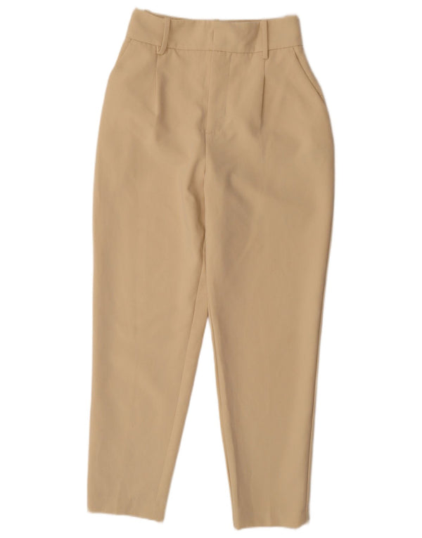 Zara Womens High Waist Tapered Chino Trousers Small W26 L27 Beige Polyester