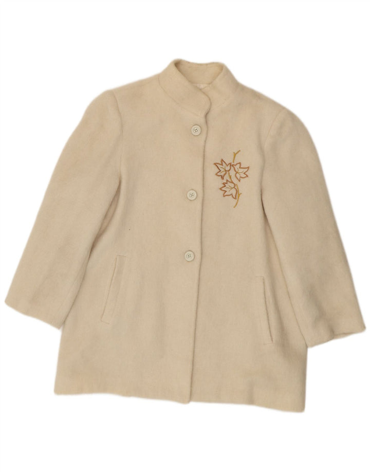 Vintage Womens Overcoat IT 44 Medium Off White Floral Wool