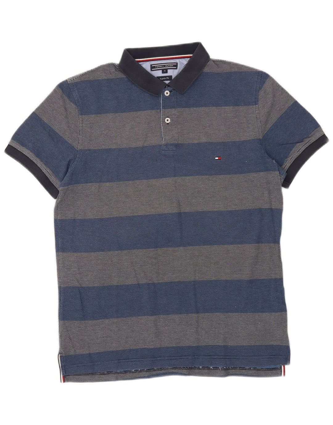 Tommy Hilfiger Mens Regular Fit Polo Shirt Medium Blue Striped Cotton