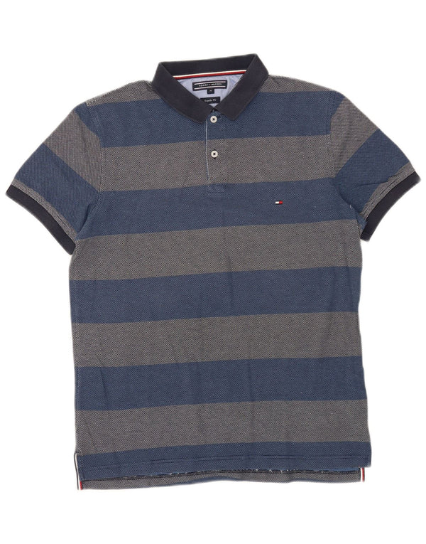 Tommy Hilfiger Mens Regular Fit Polo Shirt Medium Blue Striped Cotton