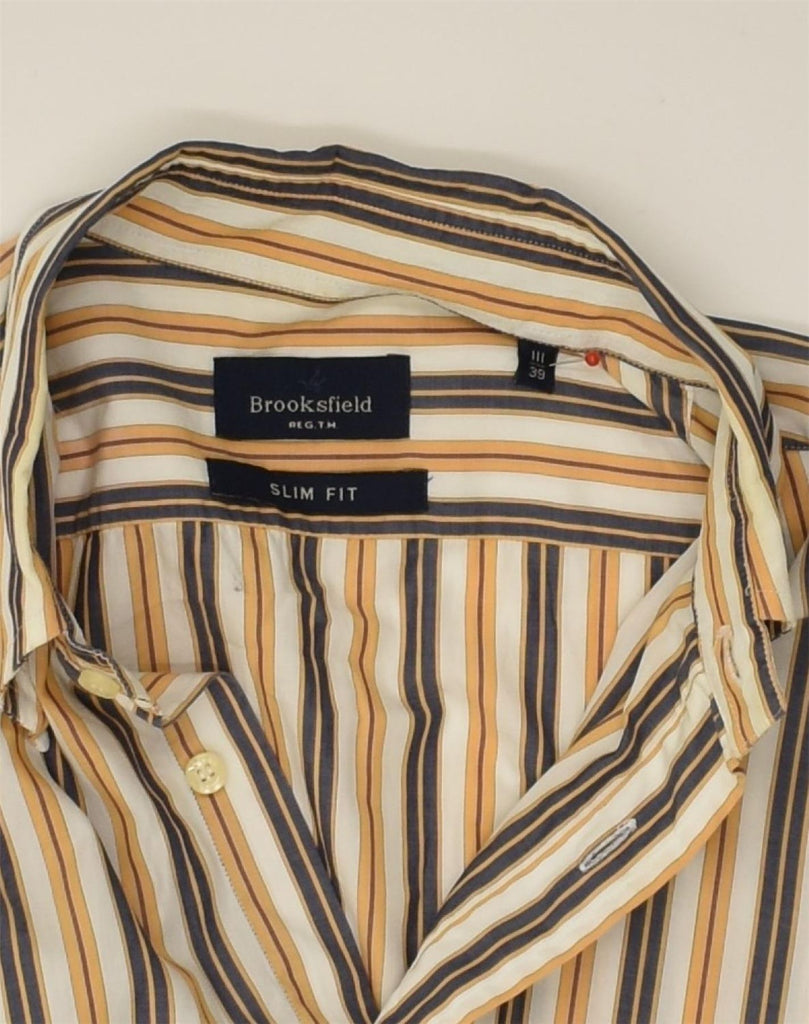 BROOKSFIELD Mens Slim Fit Shirt Size 39 Medium Beige Striped Cotton | Vintage Brooksfield | Thrift | Second-Hand Brooksfield | Used Clothing | Messina Hembry 