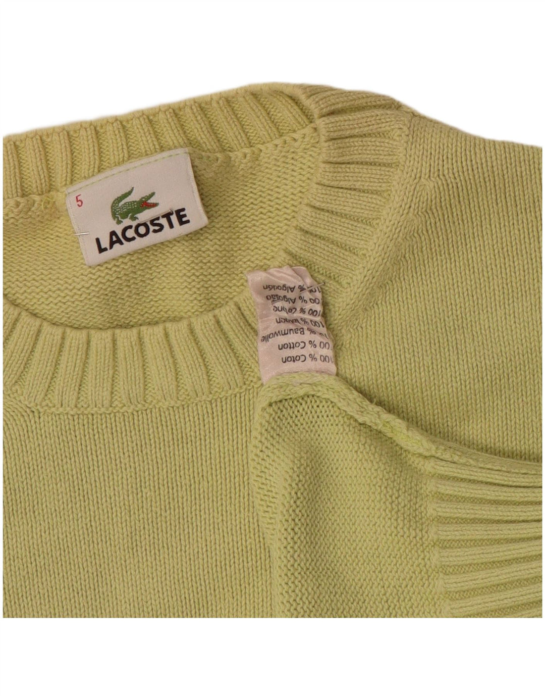 Lacoste Mens Crew Neck Jumper Sweater Size 5 Large Green Cotton