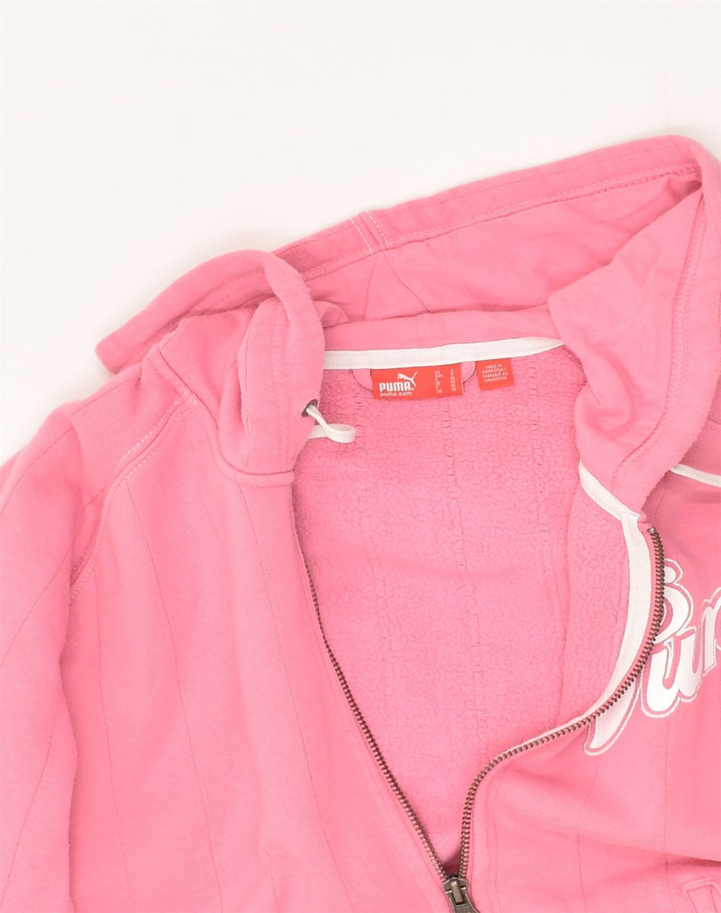 PUMA Womens Graphic Zip Hoodie Sweater UK 10 Small  Pink Cotton | Vintage Puma | Thrift | Second-Hand Puma | Used Clothing | Messina Hembry 