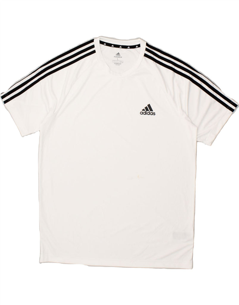 ADIDAS Mens Aeroready T-Shirt Large White Polyester | Vintage Adidas | Thrift | Second-Hand Adidas | Used Clothing | Messina Hembry 