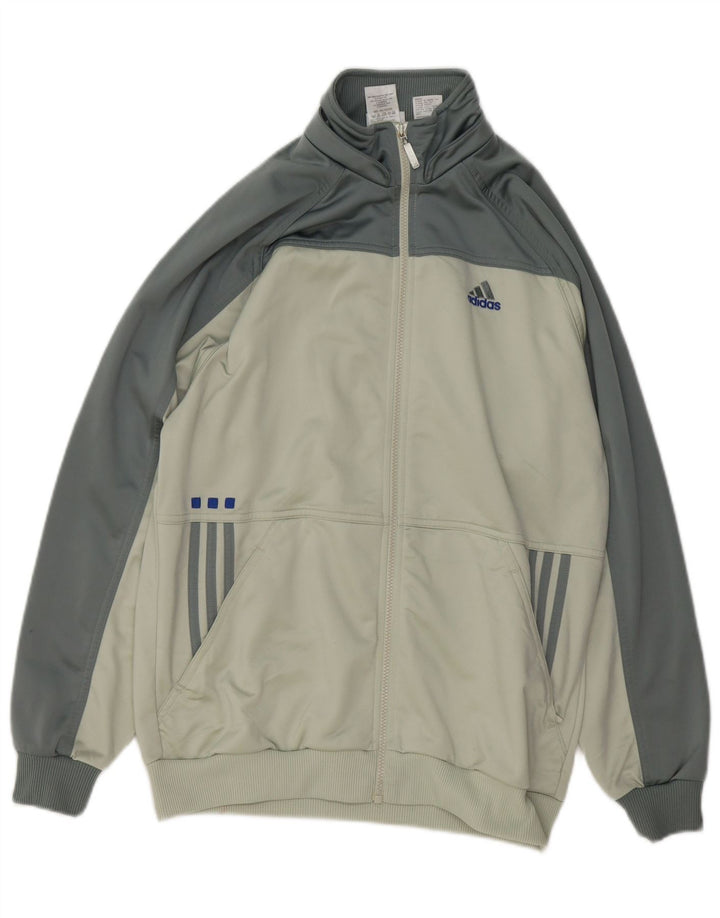 Adidas Boys Tracksuit Top Jacket 15-16 Years Grey Colourblock Polyester