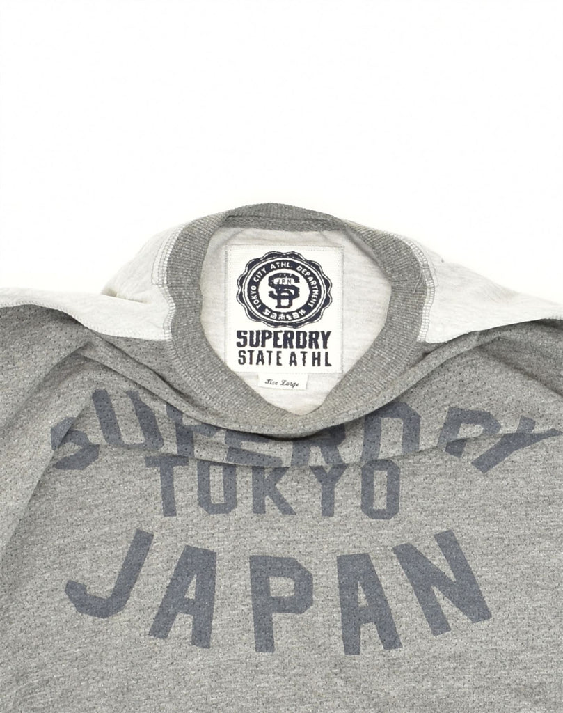 SUPERDRY Womens Graphic Sweatshirt Jumper UK 16 Large Grey Colourblock | Vintage Superdry | Thrift | Second-Hand Superdry | Used Clothing | Messina Hembry 