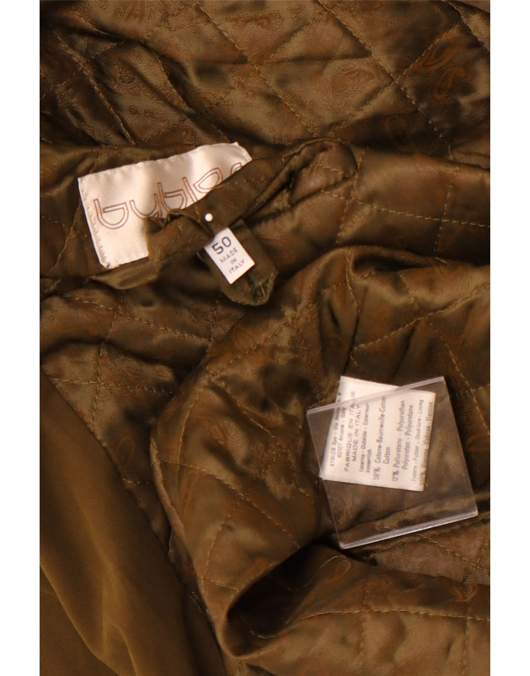 BYBLOS Mens Overcoat IT 50 Large Khaki Cotton