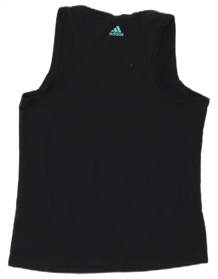ADIDAS Womens Graphic Vest Top UK 14 Medium Black Cotton