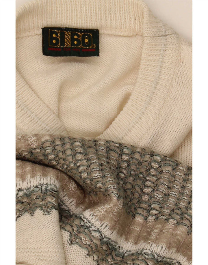 Bibo Mens Crew Neck Jumper Sweater Large White Fair Isle