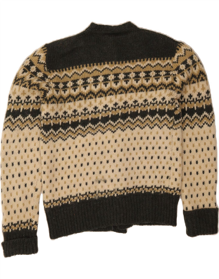 C&A Mens Cardigan Sweater IT 52/54 Large Khaki Fair Isle Wool