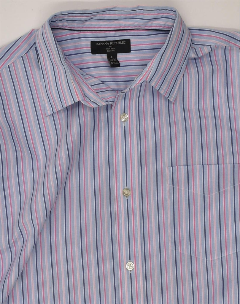 BANANA REPUBLIC Mens NON - IRON Slim Fit Shirt Large Blue Striped Cotton | Vintage Banana Republic | Thrift | Second-Hand Banana Republic | Used Clothing | Messina Hembry 