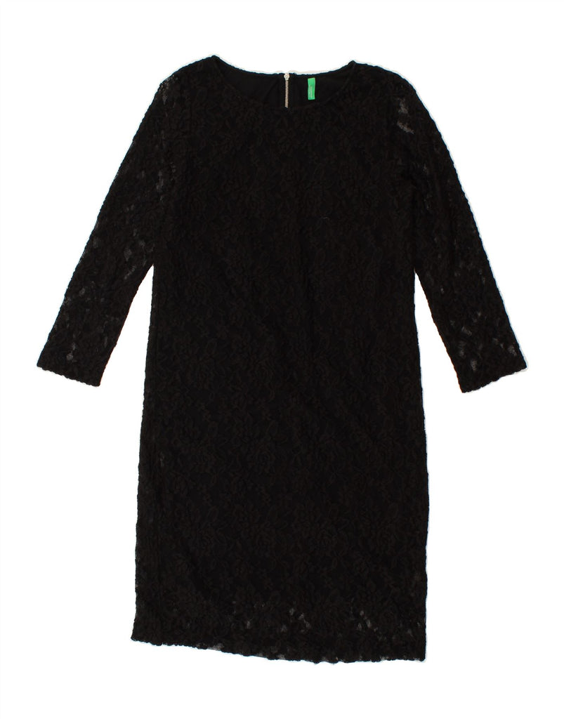 BENETTON Womens Long Sleeve Lace Shift Dress UK 12 Medium Black Floral | Vintage Benetton | Thrift | Second-Hand Benetton | Used Clothing | Messina Hembry 