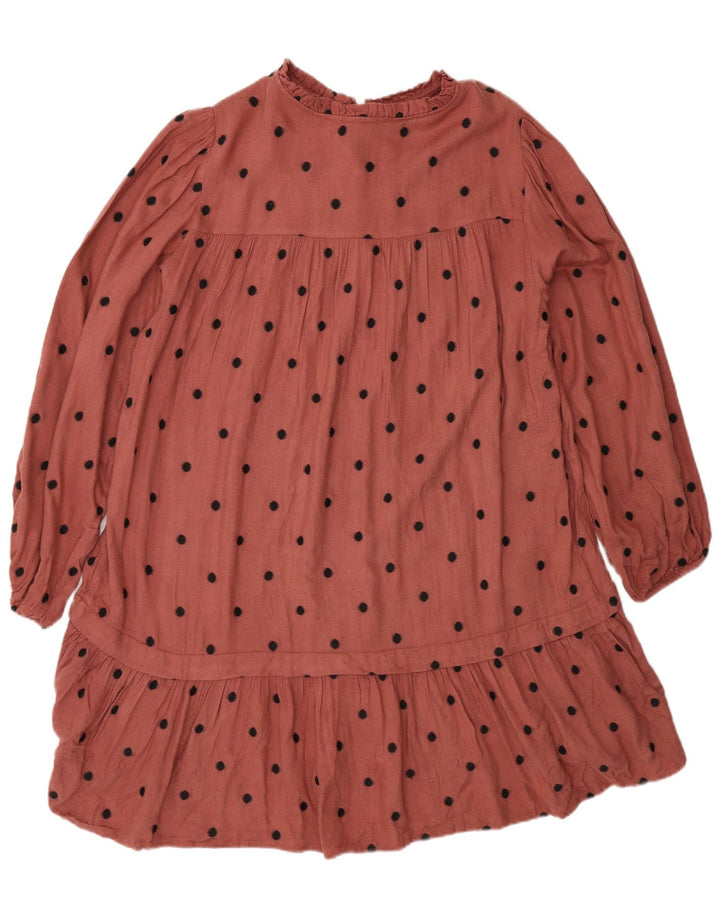 Zara Womens Long Sleeve Oversized Tiered Dress UK 14 Medium Brown Polka Dot