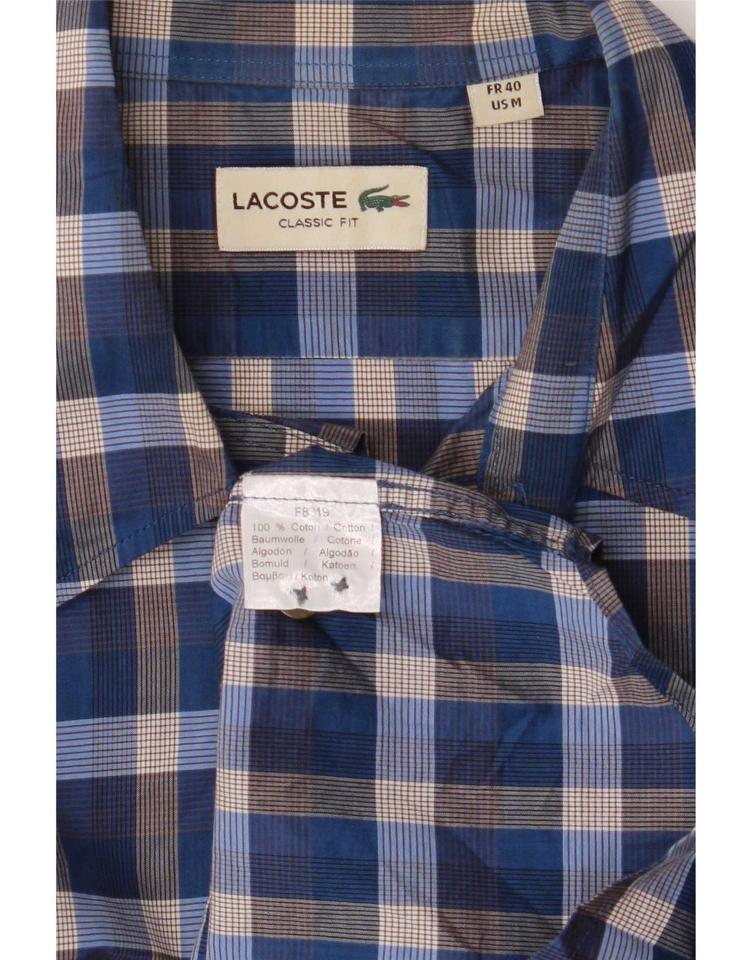 Lacoste Mens Classic Fit Shirt Size 40 Medium Blue Check Cotton