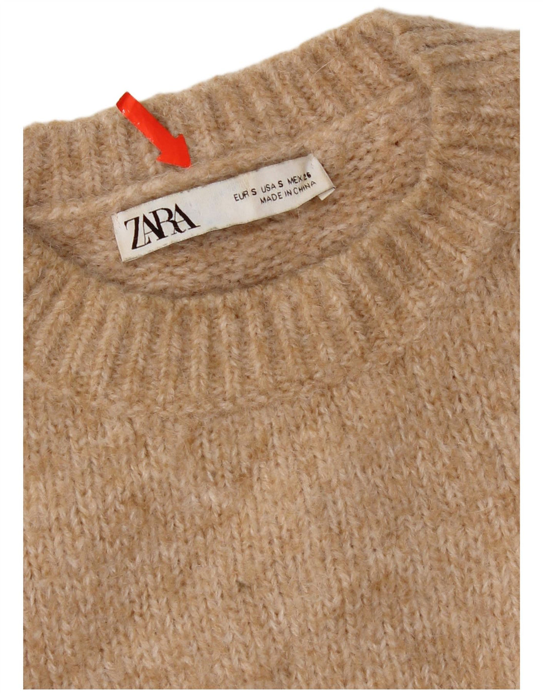 Zara Womens Oversized Crew Neck Jumper Sweater UK 10 Small Beige Polyester