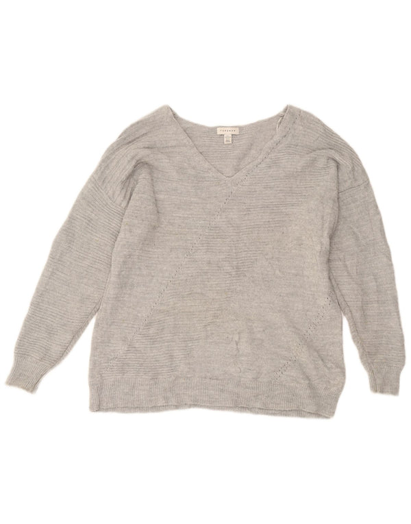 Topshop Womens Oversized V-Neck Jumper Sweater UK 10 Small Grey Acrylic