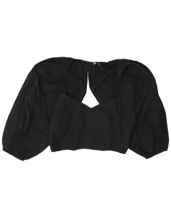 Zara Womens Crop Blouse Top UK 14 Large Black
